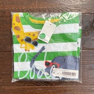 Mini Boden size 4-5 green striped animal sunglasses t-shirt